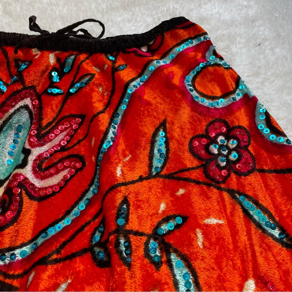 Nolita vintage velvet sequin multicolor 70’s style flowy unique midi skirt - Picture 4 of 8